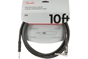 Fender Professional Series Instrument Cable, Guitar Cable, Stocking Stuffers, Guitar Accessories, Straight/Angle, Black, 10ft