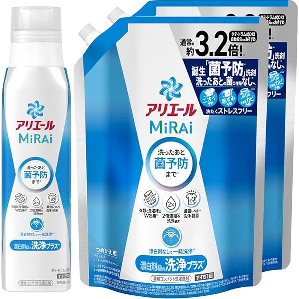 Amazon | アリエールMiRAi ＜洗浄プラス＞ ボトル本体340g+詰