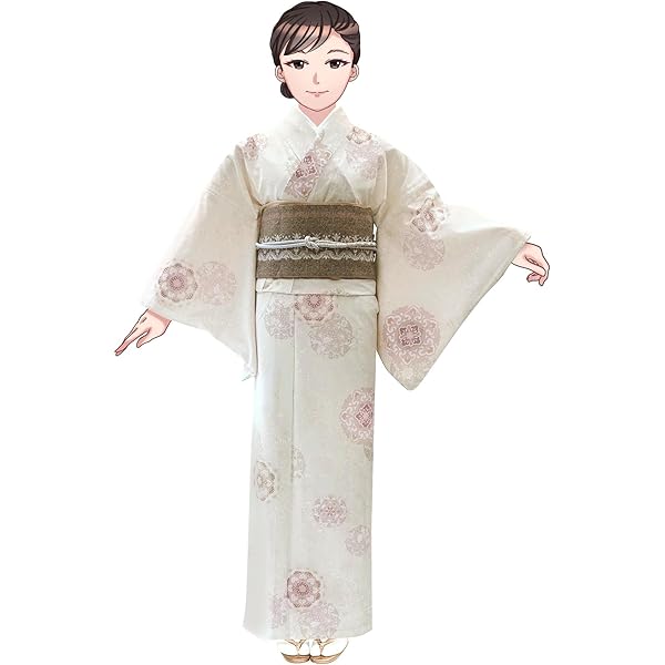 Amazon | [京都室町st．] 洗える着物 単衣 小紋 半幅帯 セット