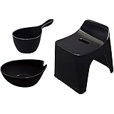 シンカテック ヒューバス お風呂3点セット 風呂椅子30cm&湯おけ&手桶 ブラック HU-BK