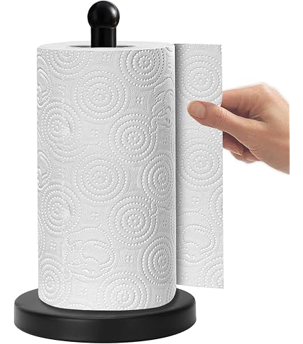 Black Paper Towel Holder With Heavy Marble Base - Countertop Standing Roll Holder For Kitchen & Bathroom, One-Handed Tear - View #9