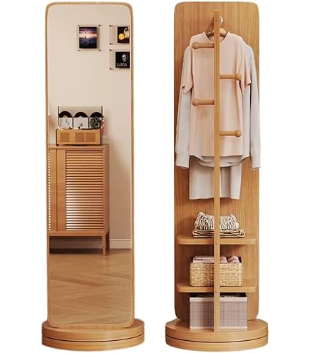 Amazon.co.jp: 回転式全身ミラー ハンガーラック付き 飛散防止加工