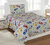 Twin Size Mk Collection 3pc Sheet Set Grey Racing Cars Teen/kids New [並行輸入品]