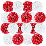 ペーパーフラワー・ペーパーポンポン 20cm 紅白 20個セット ( 赤[レッド10個]+白[...
