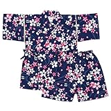 アスナロ（甚平） 甚平 ベビー 女の子 桜柄 和柄 綿100％ 上下 ウェストゴム 部屋着90 ネイビー