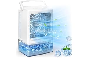 冷風機 冷風扇 【2026改良型 -16℃瞬間冷却・6つの冷風モード】 卓上冷風機 小型 ポータブル水冷エアコン 冷風扇風機 大風量 冷感UP 超音波霧化加湿 冷却 氷いれ可能 1000ML大容量水タンク 7色LEDライト 銀イオン抗菌 & マイナスイオン空気清浄 上下風向調節 USB給電式 タイマー付き 省エネ 暑さ 熱中症対策 オフィス 寝室 家庭用 (ホワイトｘブルー)