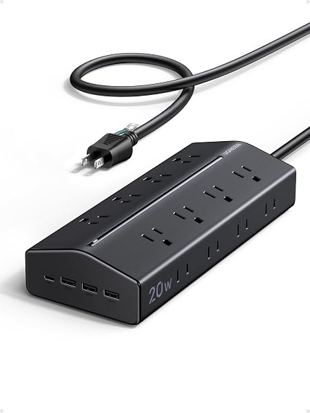 UGREEN 20台同時充電 電源タップ 差し込み口4面 プラグ干渉なし PD20W 16個口 4ポート 配線整理 一括集中スイッチ 省電 据え置き型 斜めデザイン 両側で並べても同時利用可能 接地3PIN ACアダプター挿入可能 合計1500W PSE基準適合 T620(1.5M ブラック) - 1