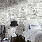 Blooming壁: Fauxヴィンテージ新聞パターン壁紙ロールforリビング寝室、20.8 in32.8 Ft = 57平方フィート、ホワイト