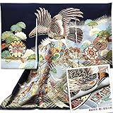 正絹 お宮参り 着物 男の子 初着 産着 友禅刺繍【風呂敷プレゼント包装付き/熨斗対応】 濃紺地系・鷹に軍配の柄