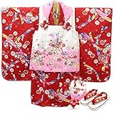 七五三 着物セット《花ひめ》白裾ピンクぼかし被布 赤地にのしめ小鈴ちらし 3YP-783 No.2