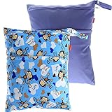 Damero ウェットバック(防水バッグ) 可愛い 2点セット オムツ・着替え・タオル・水着・お風呂用品・食事セット マルチ収納 温泉 スポーツジム ショッピングモール 大活躍（L,紫＋猿）