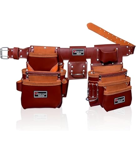 Handyman Tool Organizer LAUTUS 100% Oil Tanned Leather Tool Pouch - 10 Pockets, 2 Hammer Loops For Carpenters & Handymen Handyman Tool Belt Pouch