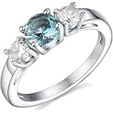 BAOWING Kids Birthstone Rings Cute Stainless Steel Childs Ring for Little Girls Teens Baby First Communion Gifts