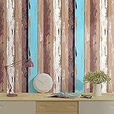 HaokHome h007木製パネルPeel and Stick壁紙23.6 " X 19.7 Ft dk.red/blue/brown/offホワイト自己粘着Contact壁D ¨ ¦ cor