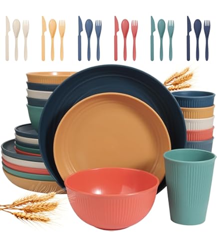 Microwave Safe Dish Set Wheat Straw Dinnerware Sets SGAOFIEE 36