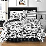 Camouflage Black Gray Boys Teen Queen Camo Comforter Sheets Shams Bedskirt Bedding Set + Home Style 