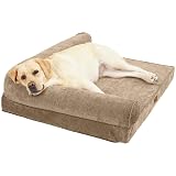 EMME 耐噛みL型犬用ベッド防水防傷ペットベッド 洗える シェニール生地柔らか ペットソファー 中型犬 大型犬対応 犬 ソファーベッド耐久性 高反発 抗菌防臭 ペットクッションあごのせペット用ベッド 猫 犬 室内用 寝床 高齢犬 子犬 介護用 ふわふわ枕付き滑り止め取り外せるカバー 89x69x17cm 茶色 Lサイズ