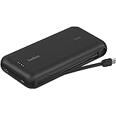 Belkin モバイルバッテリー(20000mAh, 30W, USB-Cケーブル内蔵) 最大20W PD高速充電対応 PPS対応 iPhone&Androidスマホ対応 2台同時充電 PSE技術基準適合 軽量&コンパクト 機内持ち込み可能 アウトド