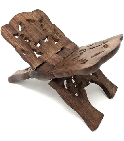 IBLAY Hand Carved Wooden Holy Book Stand - Folding Display Holder For Quran, Bible, Geeta, Religious Texts