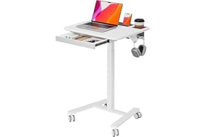 JYLH JOYSEEKER Mobile Small Standing Desk with Drawer, 23.6"x19.7" Rolling Laptop Cart on Wheels, Height Adjustable Sit Stand