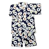 (ネイビー/80cm)ベビー服 男の子 甚平 昆虫 ドット柄 和調 綿100％ 上下組セット 男児 ベビー