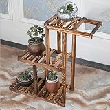 リビングルームの折りたたみマルチ階の屋内フラワーソリッドウッドの炭化ポットラック屋外の植物のディスプレイスタンド (色 : A)