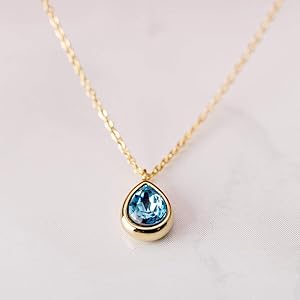 [ブライト ジェイ] 一粒ネックレス しずく型 スワロフスキー ジルコニア シンプル デザイン レディース V-2002-015 (ゴールド-アクア)