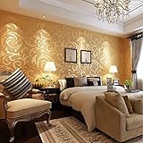 Qihang VictorianダマスクEmbossed Textured不織布フロック加工壁紙ゴールドカラー0.53 m10 m = 5.3 & # x33 a1 ;