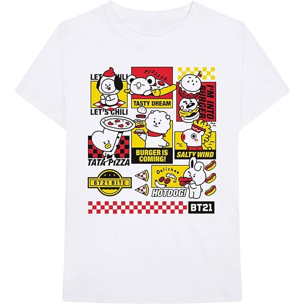 Official BT21 T-Shirt - BTS Koya Shooky Chimmy Graphic Unisex Tee, Grey, Size XXL