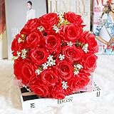 Mikey Store 18ヘッド人工シルクバラ花ブーケホームウェディングの装飾 M レッド Mikey Store 2