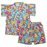 《盛夏 甚平》(ジンベイ) 日本製ベビー女児 リップル生地花総柄衿フリル甚平スーツ 90cm /パープル NO.OG-75558