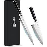 PAUDIN Deba Knife + Yanagi Knife 2-Piece Set Japanese Kitchen Knife Set Yanagiba Sashimi Knife Stainless Steel Single Edge Fi