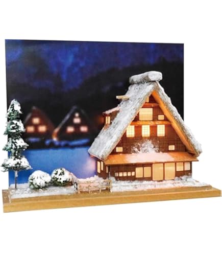 Amazon | ウッディジョー 灯1 雪の合掌造り 木製模型 | プラモデル 通販