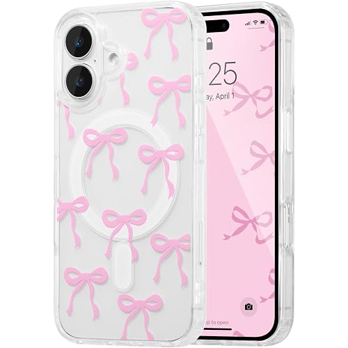 UEEBAI Magnetic for iPhone 17 Case, Bow Case Compatible with MagSafe, Wireless Slim Clear Ribbon Aesthetic Phone Cover Anti-Y