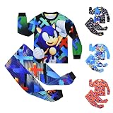 [HBQZHS] ソニック・ザ・ヘッジホッグ 春秋冬 キッズ パジャマ 子供服 長袖Ｔシャツ&ズボン 上下セット 綿 ベビー服 ベビーパジャマ ルームウェア コスチューム 男女兼用 (A3#,130)