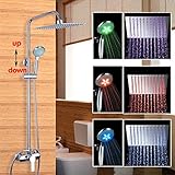 Yanksmart Luxry 8 "クローム仕上げ真鍮LED降雨シャワーヘッド+アーム+バルブ+ 260 mm ABS LEDハンドシャワースプレー蛇口セット
