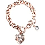 GUESS Rose Gold-Tone Round Link Chain Bracelet with Heart & Logo Charms, one Size, Glass, No Gemstone