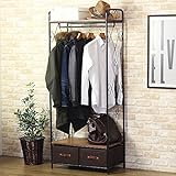 岩附 ハンガーラック おしゃれ アイアン アンティーク 幅70 収納 引き出し付き