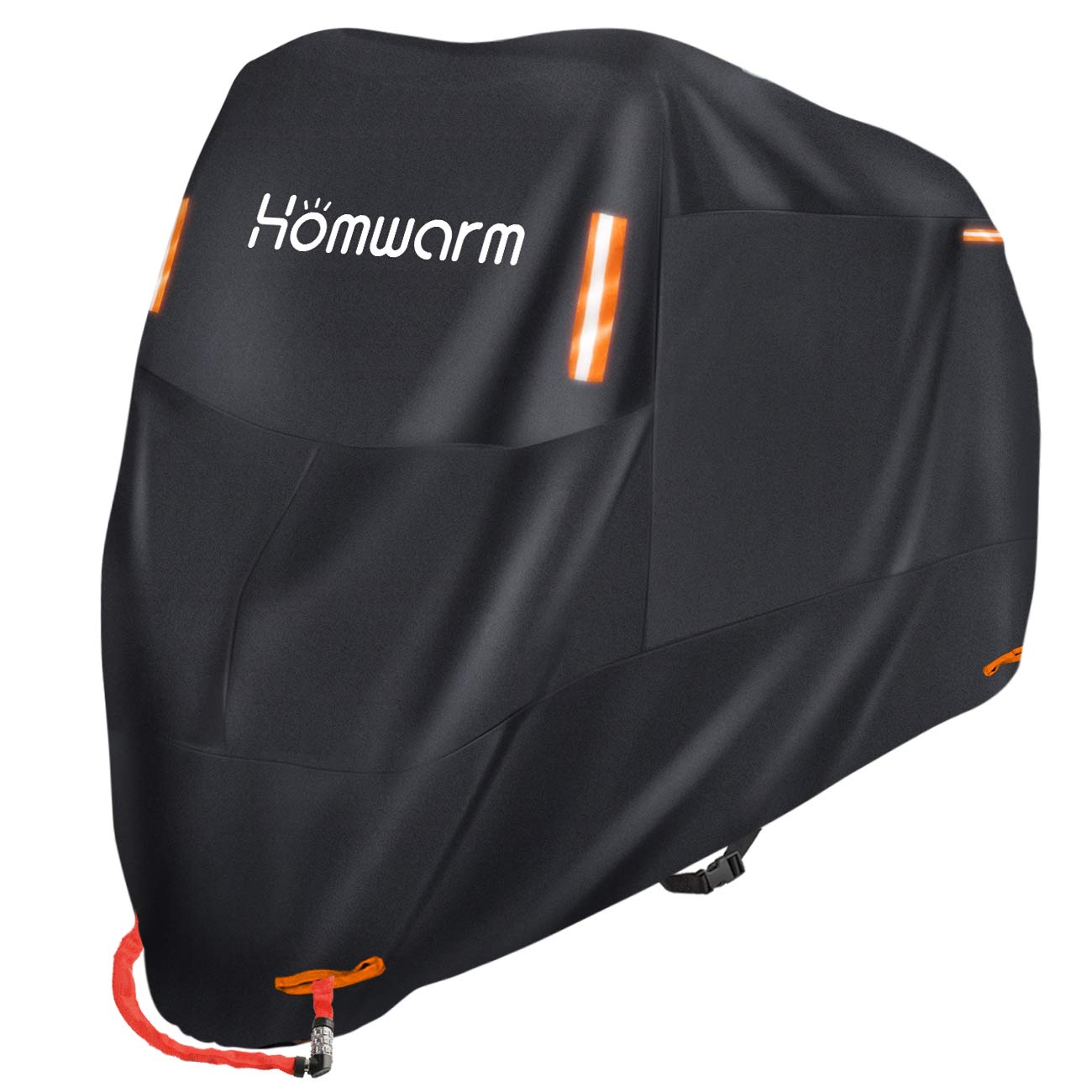 Homwarm バイクカバー 300D厚手 撥水加工 高防風 防埃 防雨 防雪 風飛び防止 紫外線防止 盗難防止 反射テープ 収納バッグ付き XXL | バイクカバー 大型 湿気/豪雨/大雪対策 布製ロック穴 防錆 脱落しにくい 丈夫耐久 厚手素材