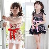 子供 キッズワンピース 花柄＆スプライスワンピース ウエスト激可愛いリボン付き全2色90cm 100cm 110cm 120cm 130cm black,130