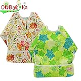 防水エプロン スリーブ付きビブ 長袖ビブ お食事エプロン ベビーエプロン 袖付き スモック よだれかけ 赤ちゃん スタイ 幼児 保育園 (ZY1316)