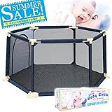 BYBREGAL  赤ちゃんとお母さんのための ソフトメッシュベビーサークル (ネイビードット)