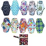 10PCS 10 Inch Bamboo Cloth Reusable Washable Menstrual Pads Sanitary Pads+1PC Wet Bag …
