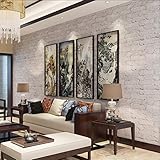 SOOMJ DIY 砂壁 壁紙 のりなし アンティークホワイト レンガ 煉瓦柄 石目調 凸凹感不織紙壁紙