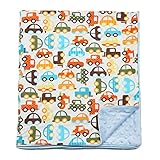 マイBlankee車オーガニックコットンホワイトMinkyドットブルーベビー毛布、30 "X 35" /ワット