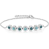 Gem Stone King 925 Sterling Silver London Blue Topaz and Swiss Blue Topaz Tennis Bracelet For Women (1.40 Cttw, Gemstone Birt