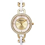 Rosemarie Collections レディース ジュネーブ ファッション スタイリッシュ クリスタル サラウンド ラウンド フェイス カラー リンク バンド ブレスレット ウォッチ, ホワイト