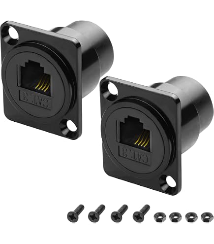 QIANRENON CAT3 RJ12 6P6C Rectangular Panel Telephone Line Adapter RJ12 6P6C Female To Female Fixed Mounting Connector RJ12 Mounting Telephone Socket For Modem Phone Voice Communication