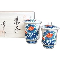 薩摩焼 ★夫婦湯のみ/蓋付 椿寿杯 秀苑作 共箱付き  ペア湯のみ Amazon | 薩摩焼 夫婦湯呑 錦江陶芸 セット ホビー グッズ