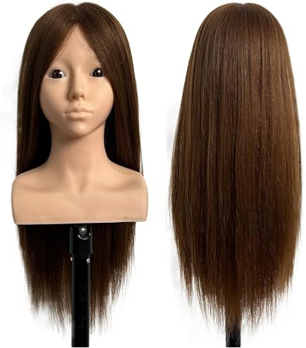 Amazon.co.jp: ヘア練習用マネキン 本物の人間の髪の毛の頭型、茶色と